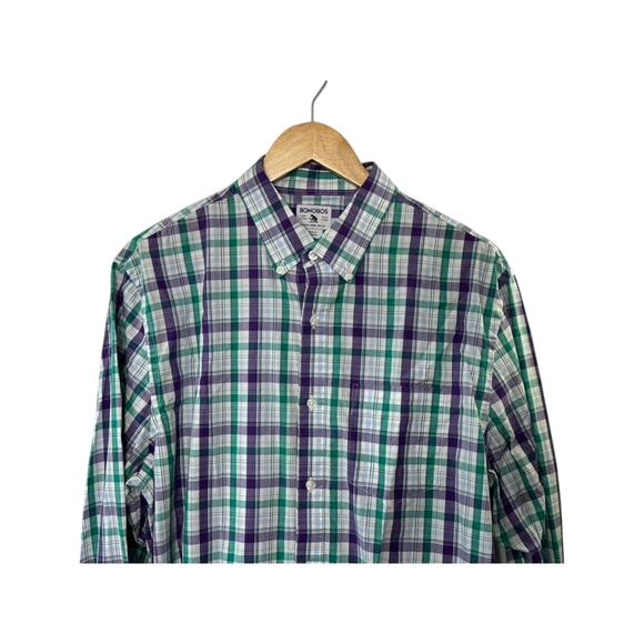 Bonobos Purple & Green Plaid Long Sleeve Button Up Shirt Men's Large Cotton - Picture 2 of 6